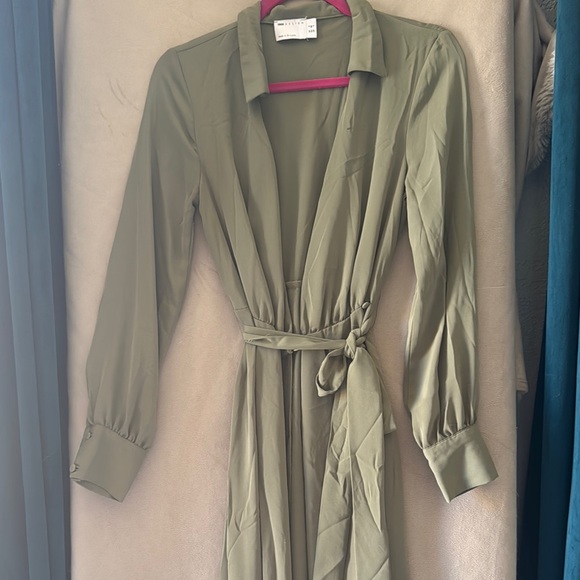 ASOS Olive Long Sleeve Wrap Dress - Picture 1 of 3
